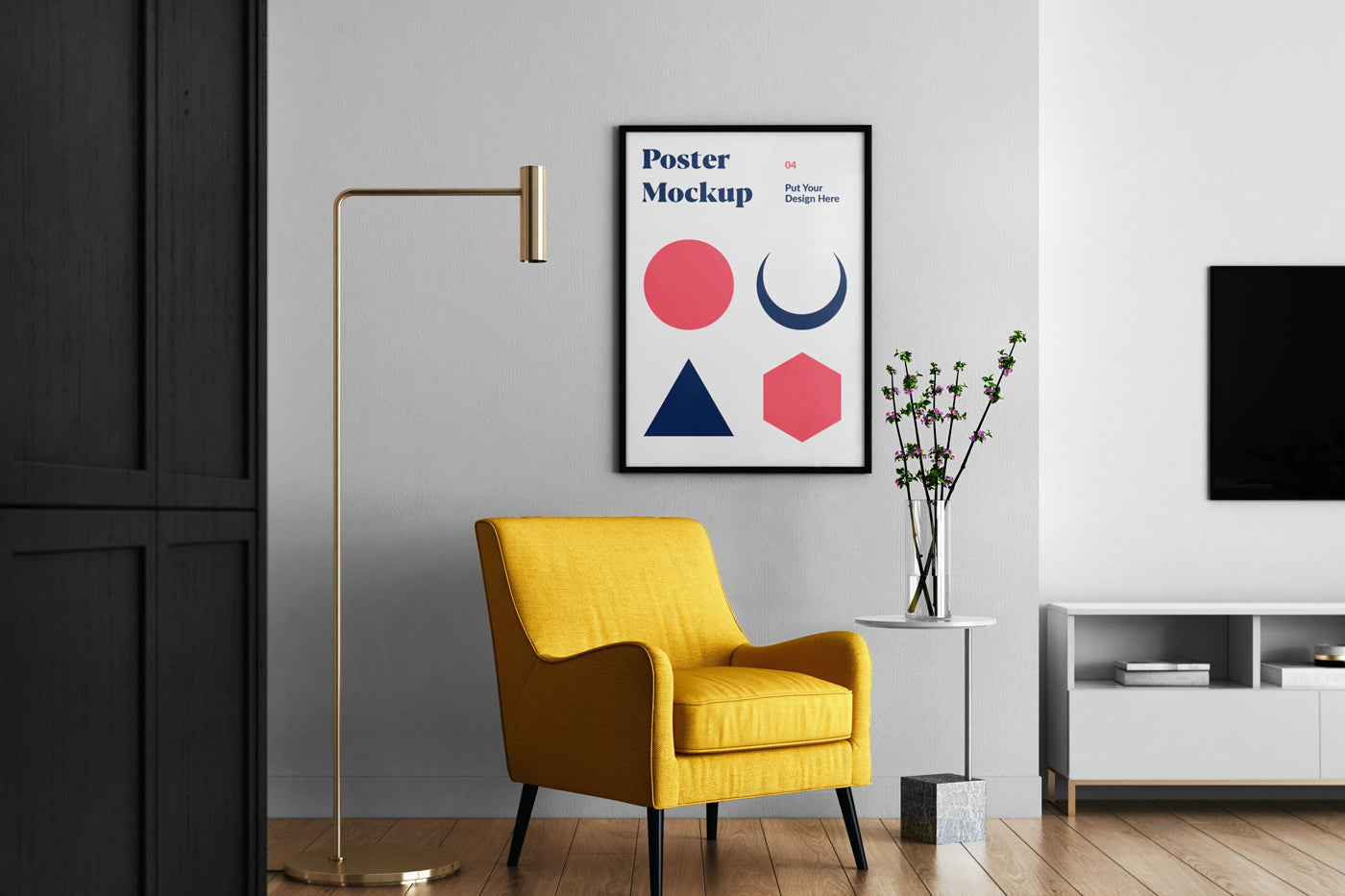 Living Room With Poster Mockup
