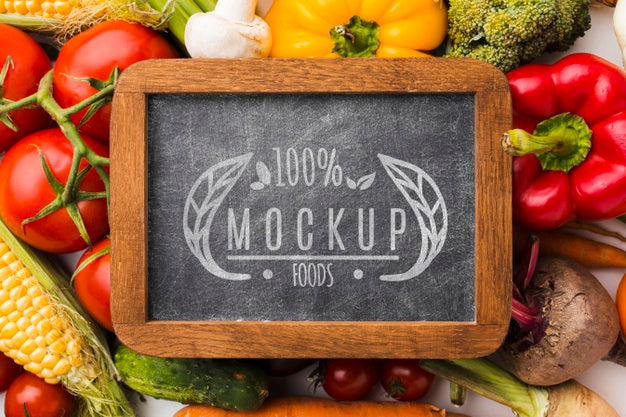 Locally Grown Veggies Mock-Up On Chalkboard Psd