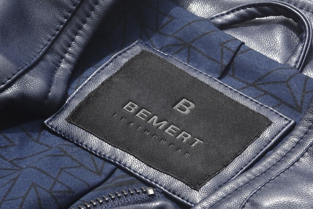 Logo Mockup Blue Leather Jacket Label Psd