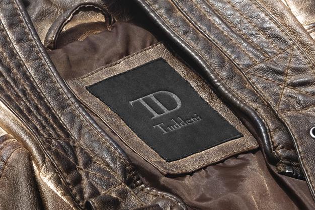 Logo Mockup Dark Brown Leather Jacket Label Psd
