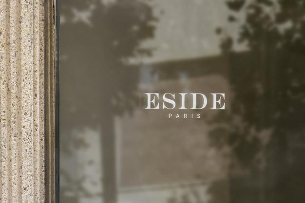 Logo Mockup Luxury Window Sign Stone Wall Psd