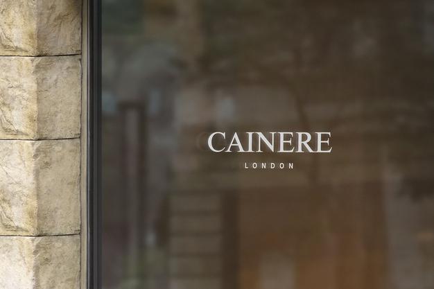 Logo Mockup Luxury Window Sign Stone Wall Psd