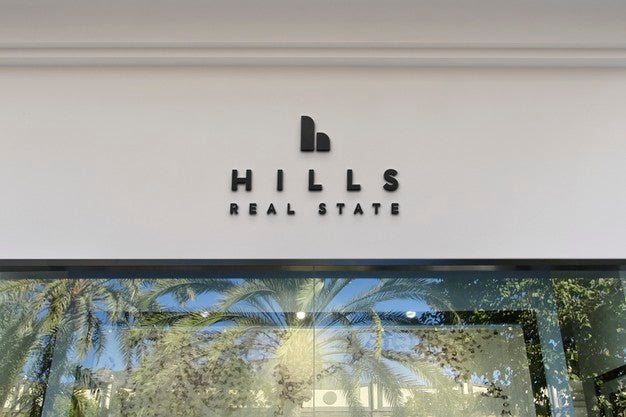 Logo Mockup Modern White Facade Black Sign Psd
