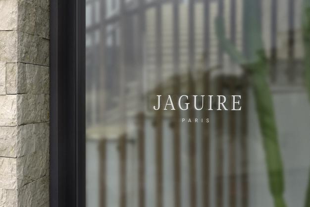 Logo Mockup Modern Window Sign Stone Wall Psd