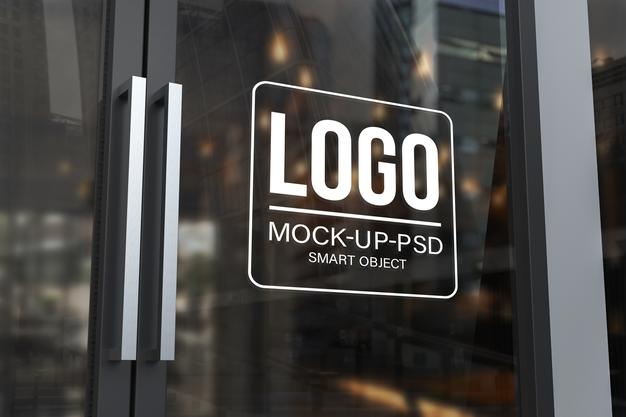 Logo Mockup On The Glass Door Psd