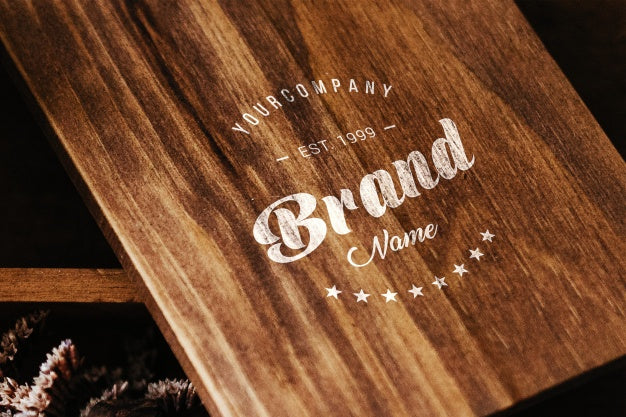 Logo On Wooden Table Mock Up Psd