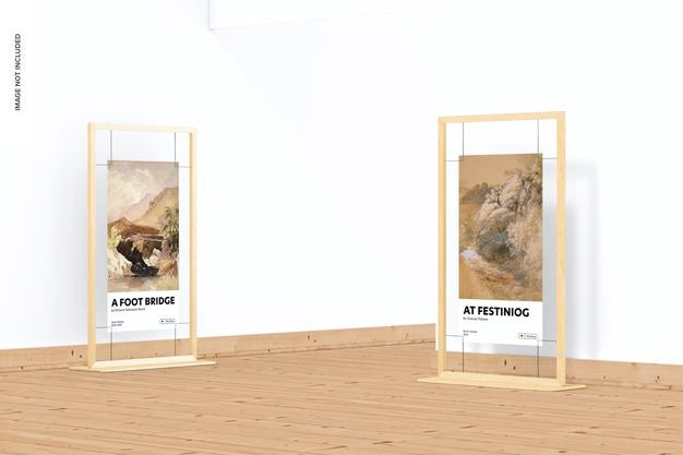 Long Wood Gallery Posters Display Mockup 02 Psd