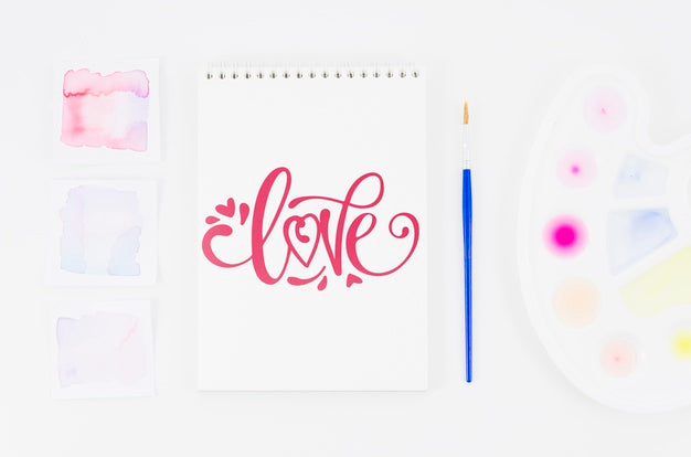 Love Message On Notebook With Brush Beside Psd