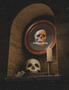 Low View Halloween Round Frame With Skull In A Wall Psd