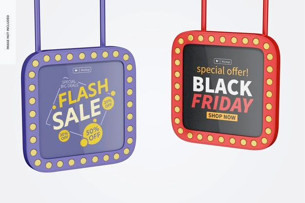 Luminous Square Promotional Sign Mockup, Hanging Psd