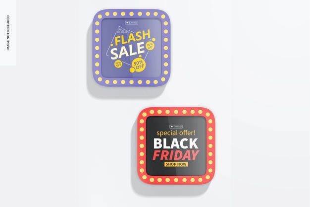 Luminous Square Promotional Signs Mockup, On Wall Psd