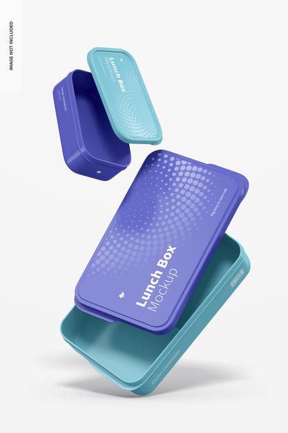 Lunch Boxes Mockup, Falling Psd