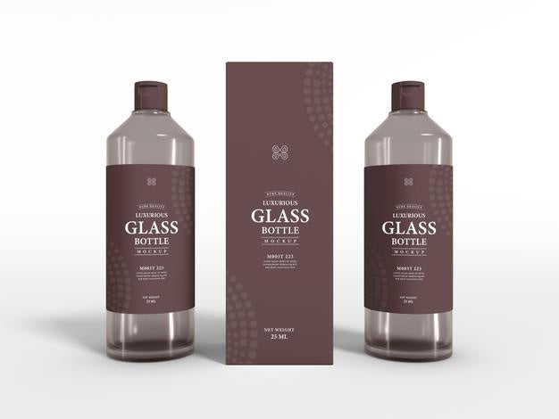 Luxurious Glass Bottle With Box Mockup Psd
