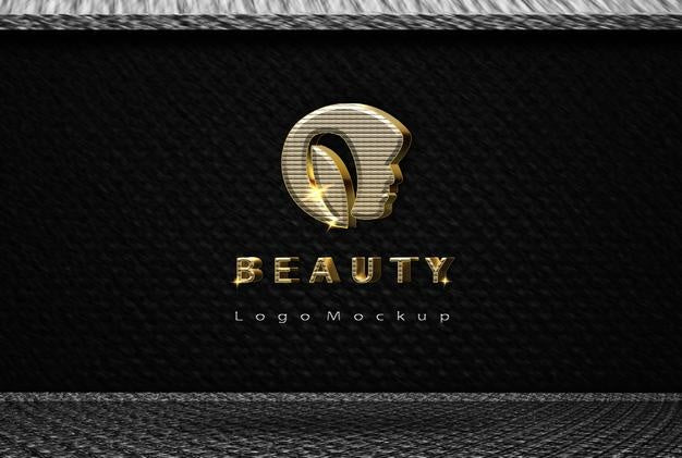 Luxury Beauty Metallic 3D Wall Logo Mockup Psd