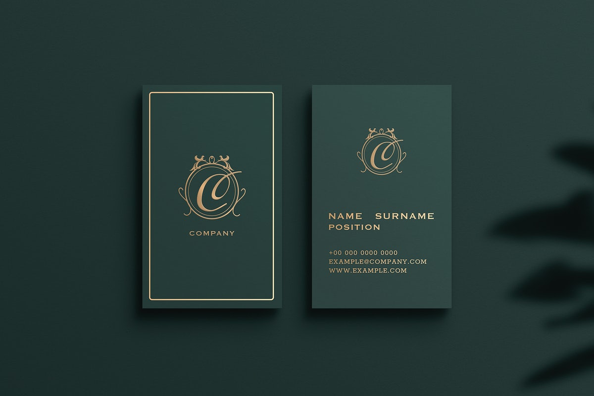 Luxury Business Card Mockup Psd In Green Tone With Front And Rear View