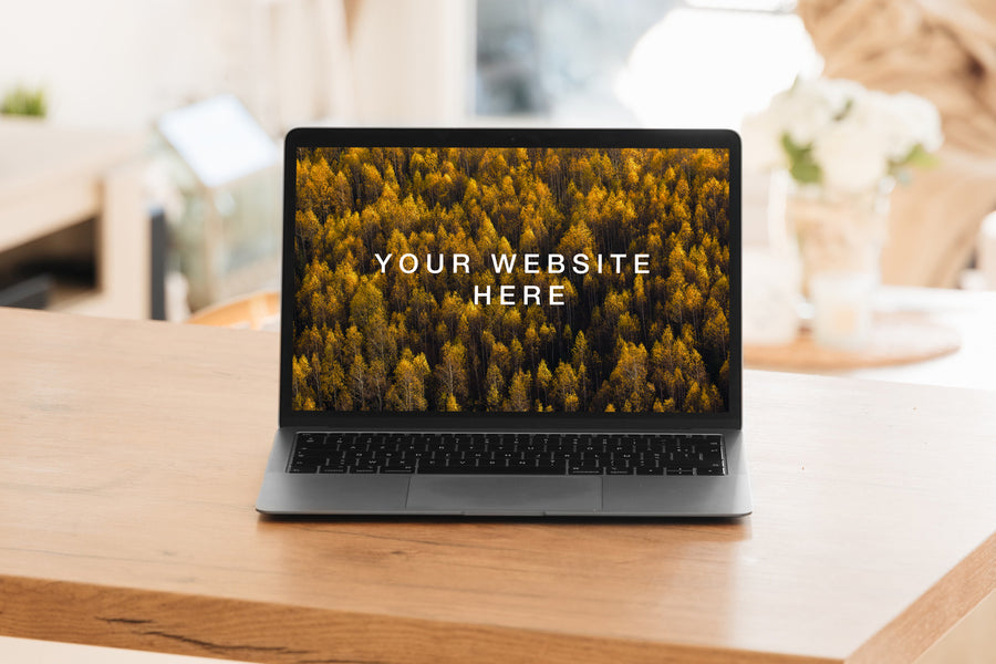 Macbook Air In Living Room Mockup