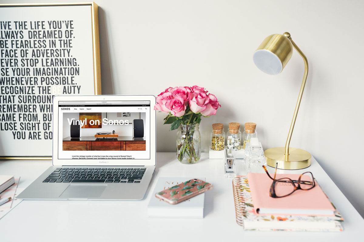 Macbook Air Mockup in Feminine Home Office