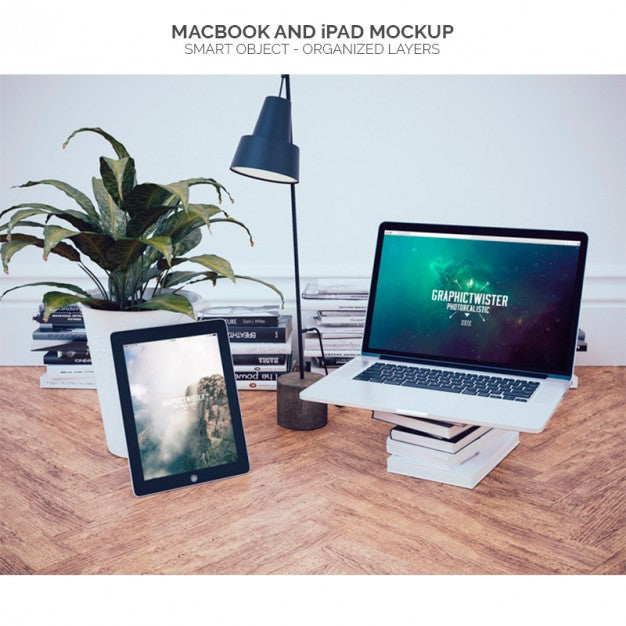 Macbook In An Office Mock Up Psd