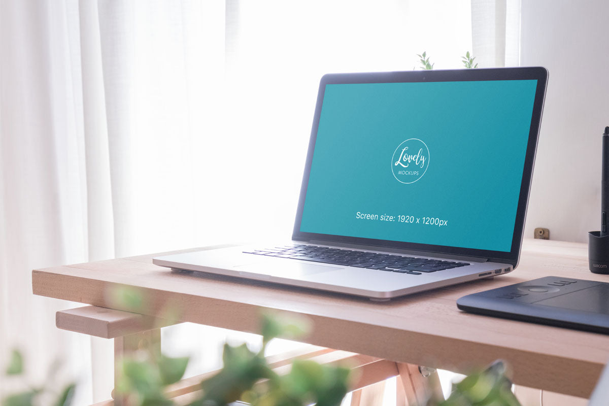 Macbook Pro Mockup on Office Desk