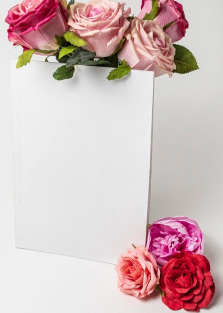 Magazine And Beautiful Flowers Arrangement Psd