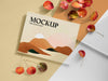 Magazine And Leaves Arrangement Top View Psd
