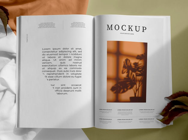 Magazine And Leaves Assortment Top View Psd
