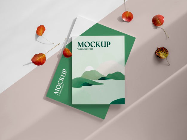 Magazine And Leaves  Flat Lay Psd