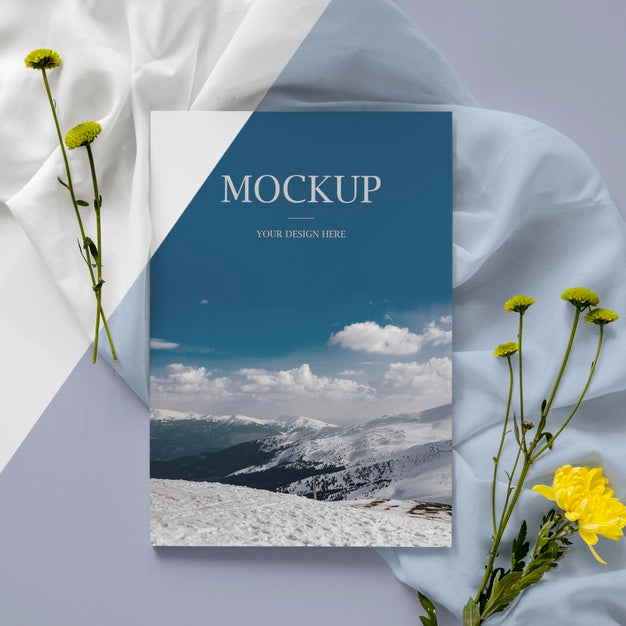 Magazine And Plant Assortment  Flat Lay Psd