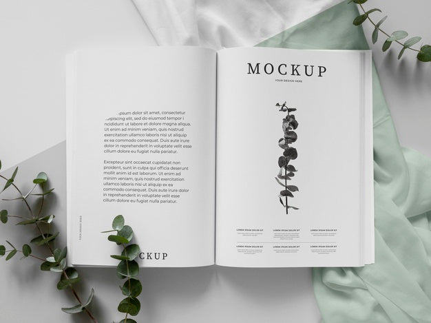 Magazine And Plant Mockup Flat Lay Psd