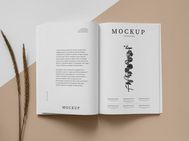 Magazine And Plant Mockup Psd