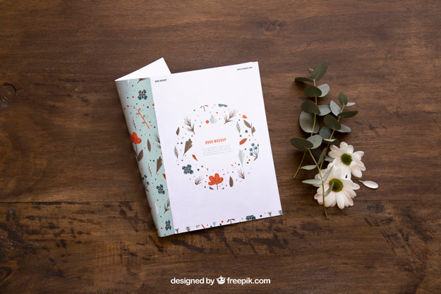Magazine Mockup And Flowers Psd