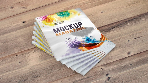 Magazine Mockup On Wooden Table Psd