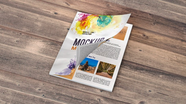 Magazine Mockup On Wooden Table Psd