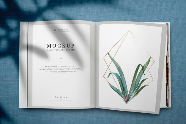 Magazine Mockup With Leaves And Golden Frame Psd