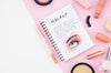 Make-Up Cosmetics Arrangement With Notepad Mock-Up Psd