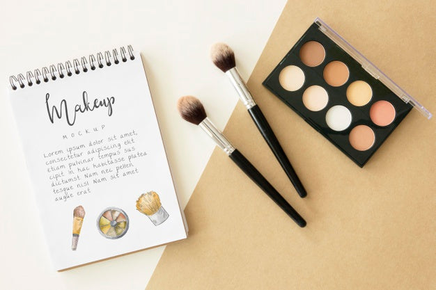 Make-Up Palette And Brushes Arrangement Psd