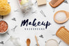 Makeup Background Surrounded By Bathroom Products Psd