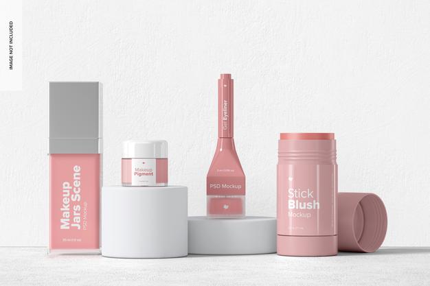 Makeup Jars Mockup, Front View Psd