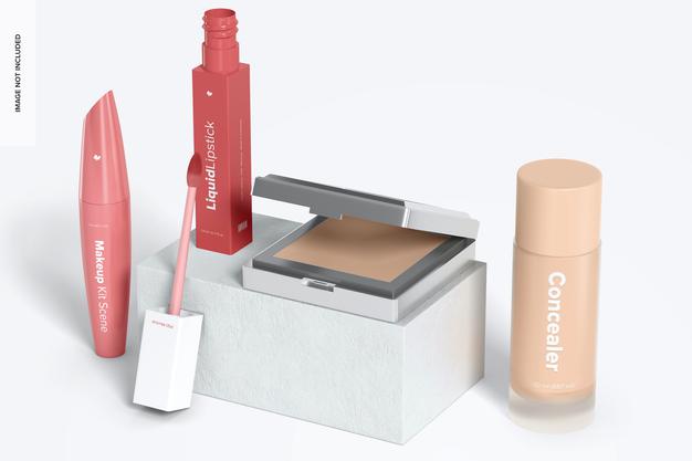 Makeup Kit Scene Mockup, Left View Psd