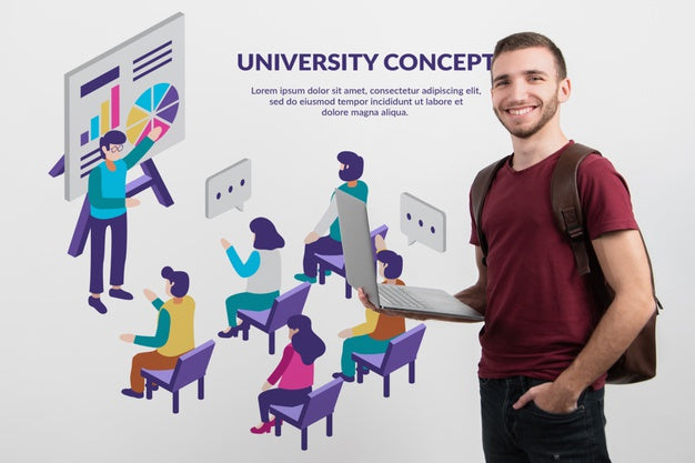 Male Student Presenting Online Platform Psd
