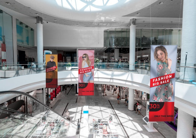 Mall Advertising Billboard Mock-Ups Panoramic View Psd