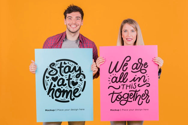 Man And Woman Holding A Sign Concept Mock-Up Psd