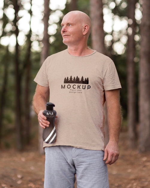 Man At Camping With A Mock-Up T-Shirt Psd