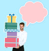 Man Carrying Presents And An Empty Speech Bubble