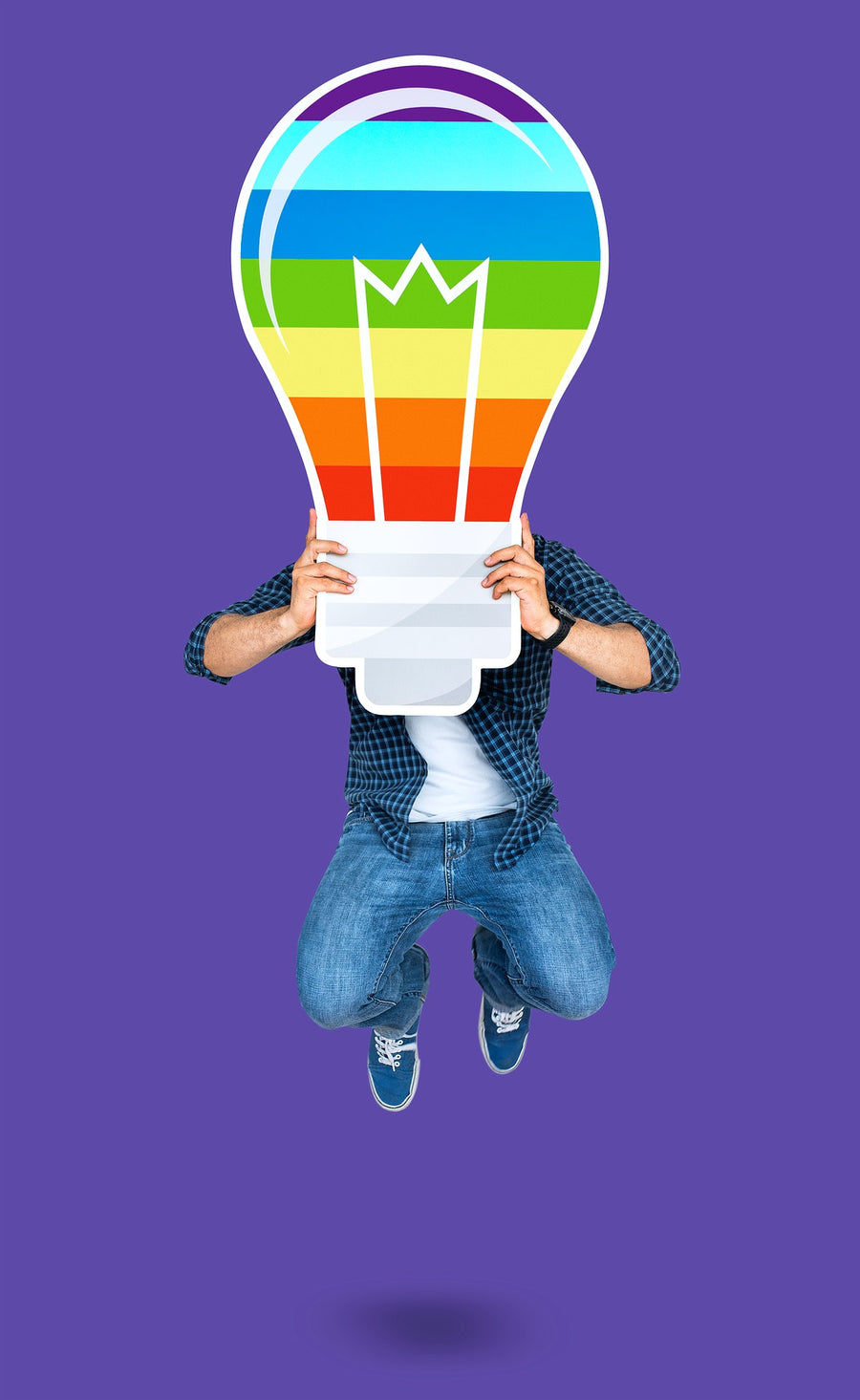 Man Holding A Colorful Light Bulb Icon