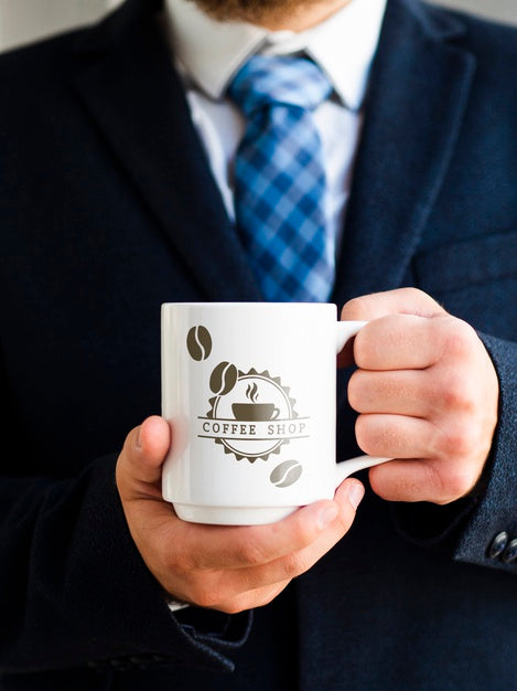 Man Holding A Simple White Cup Psd