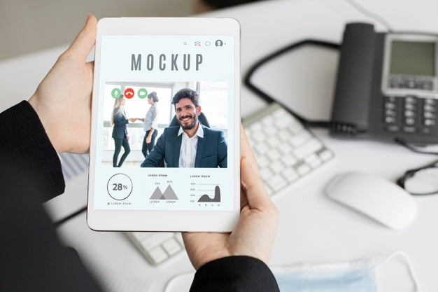 Man Holding A Tablet Mock-Up Psd
