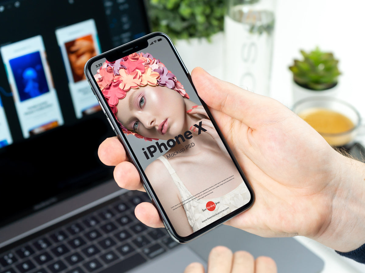 Man Holding In Hand Iphone X Mockup Psd