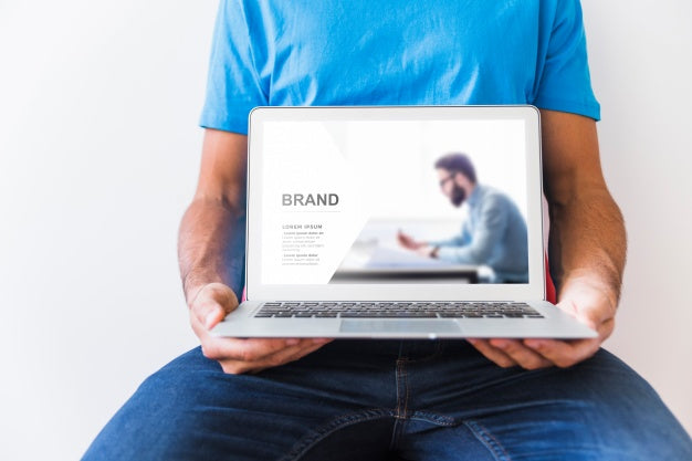 Man Holding Laptop Psd