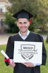 Man Holding Proudly A Mock-Up Diploma Psd